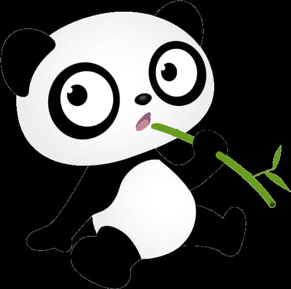 Cute Cartoon Panda Eating Bamboo PNG Image