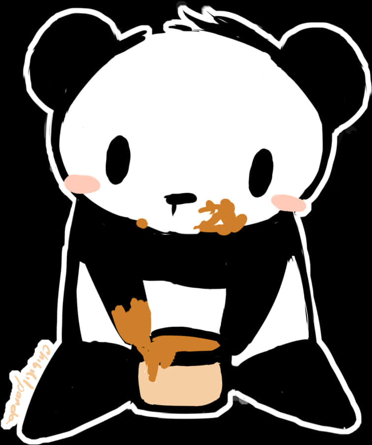 Cute Cartoon Panda Eating PNG Image