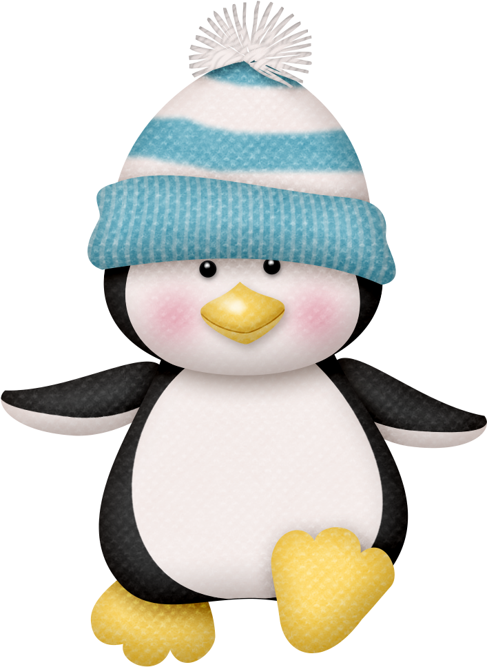 Cute Cartoon Penguinin Striped Hat PNG Image