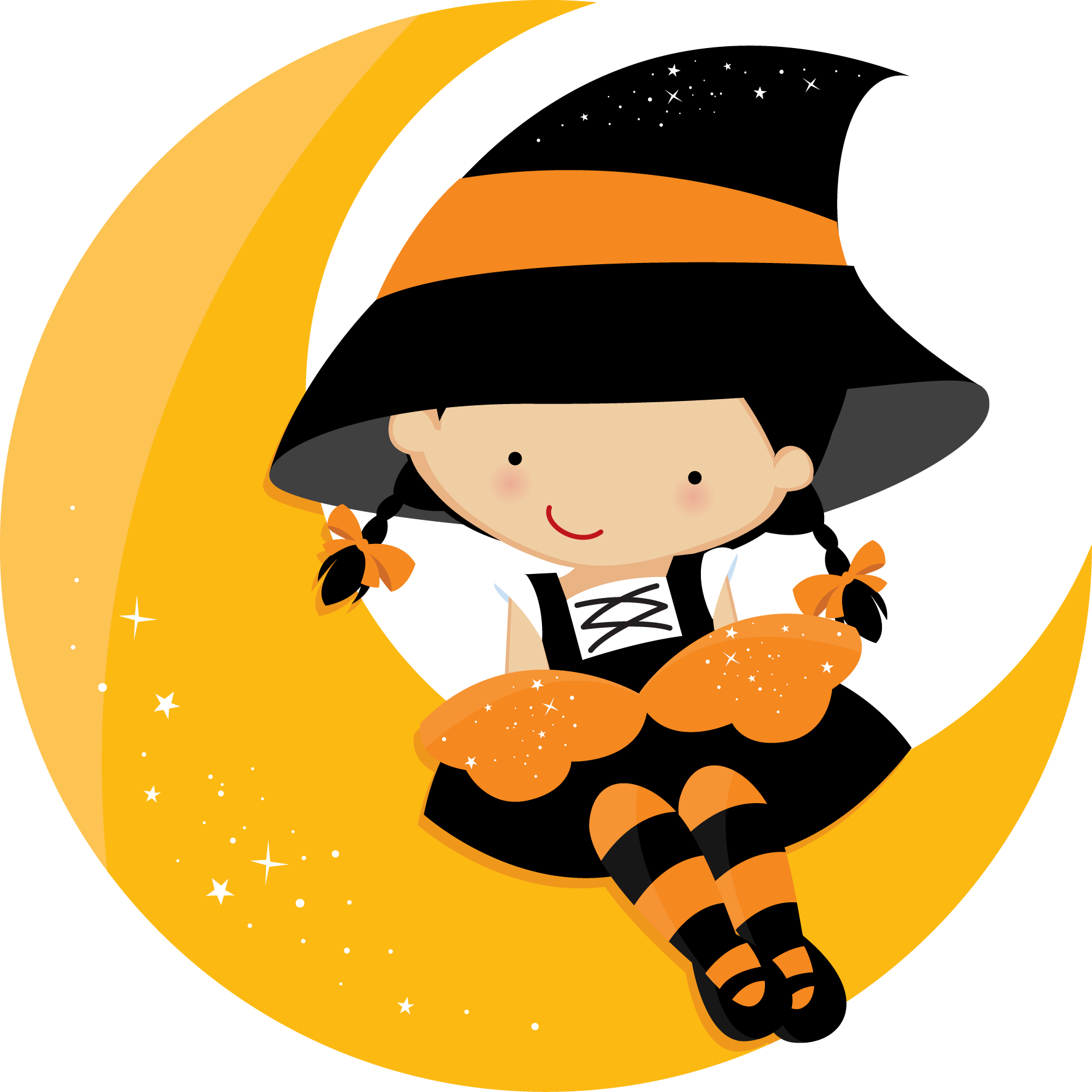 Cute Cartoon Witch Sittingon Moon PNG Image