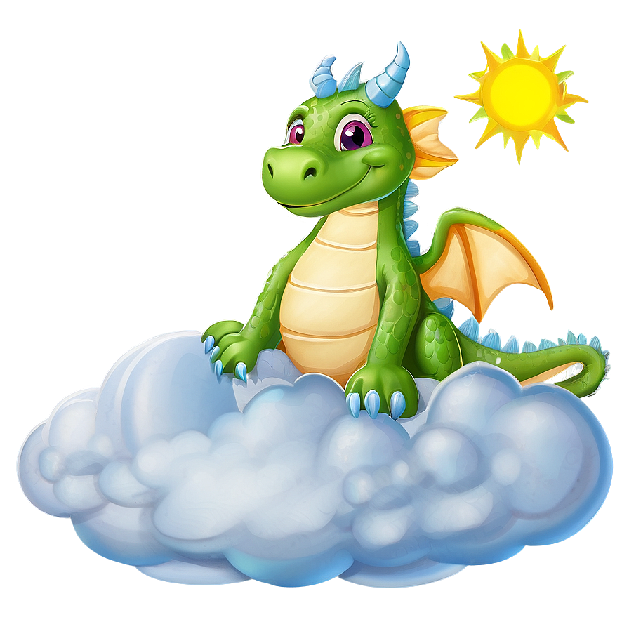 Cute Dragon On Cloud Png Qtk PNG Image