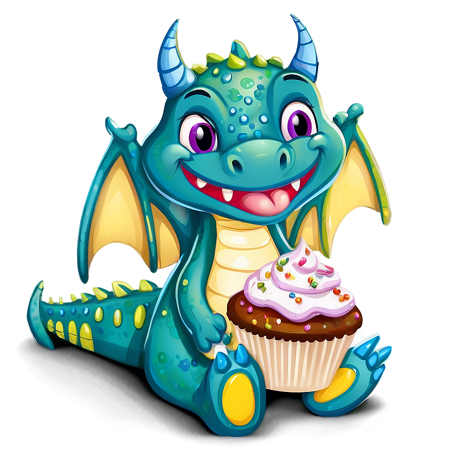 Cute Dragon With Cupcake Png Tjg PNG Image