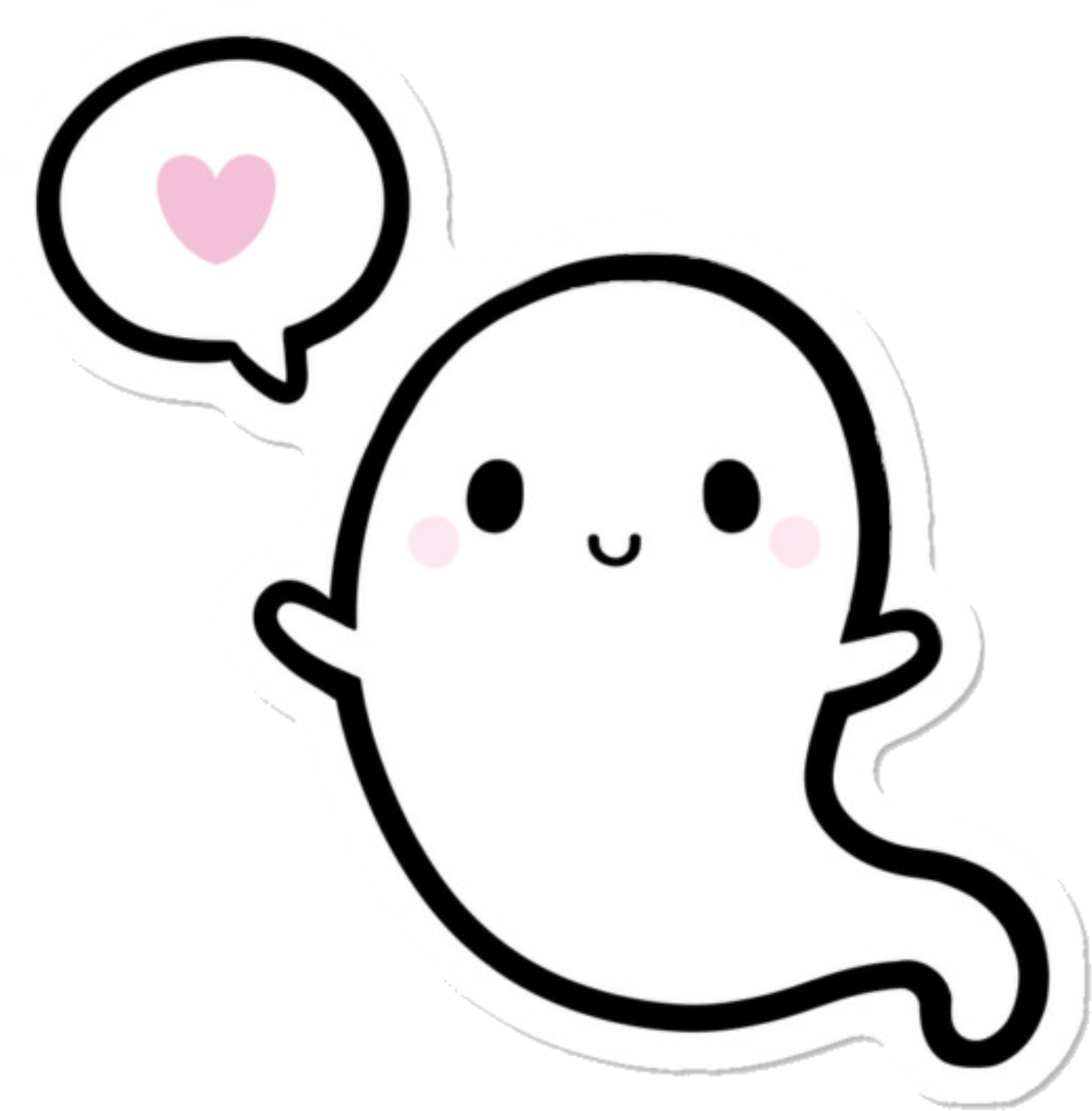 Cute Ghost With Heart Bubble Sticker PNG Image