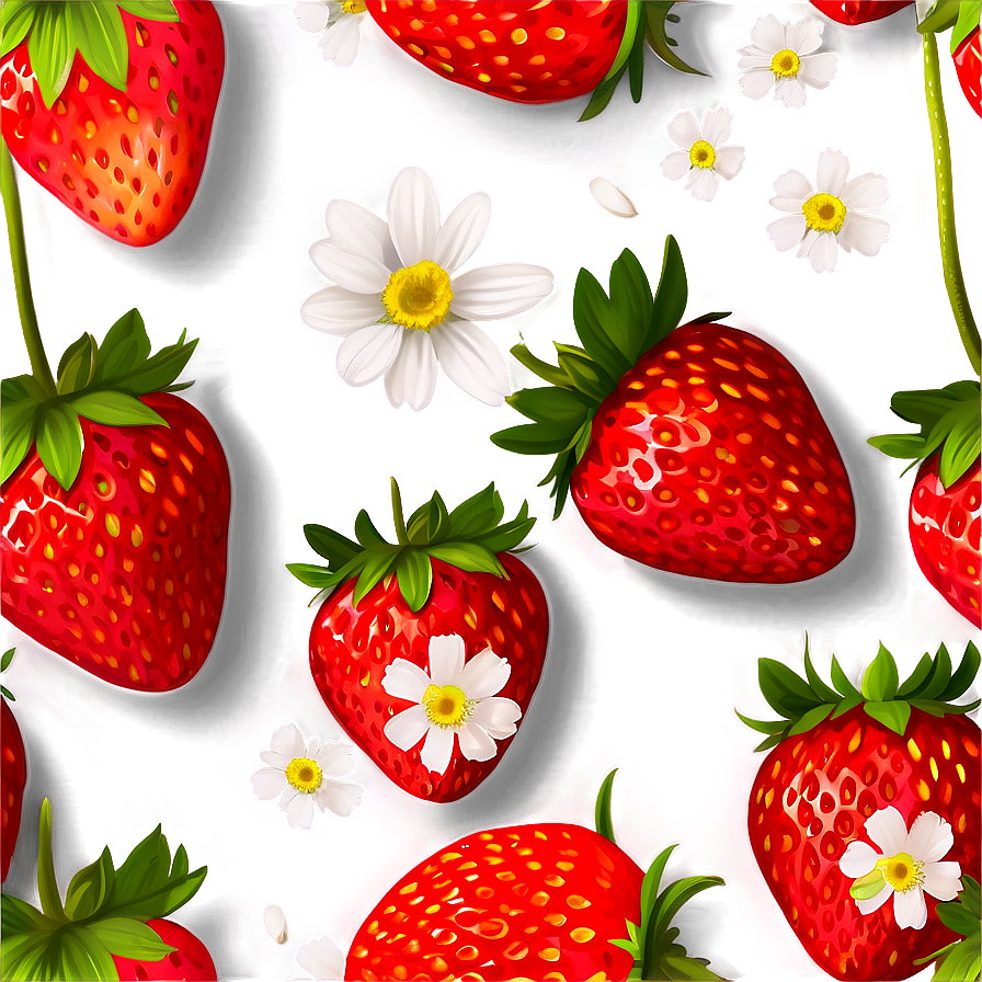 Cute Strawberry With Flowers Png Jyn60 PNG Image