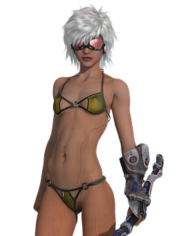 Cybernetic Warrior Woman PNG Image