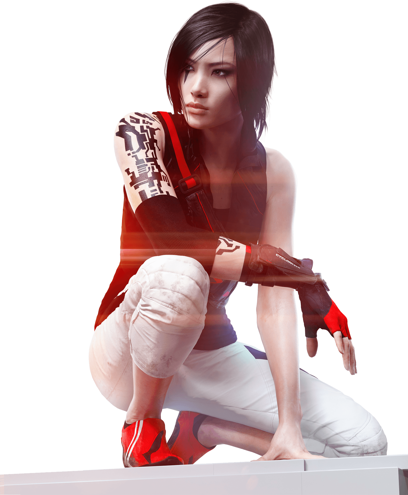 Cyberpunk Female Character Crouch Pose PNG Image