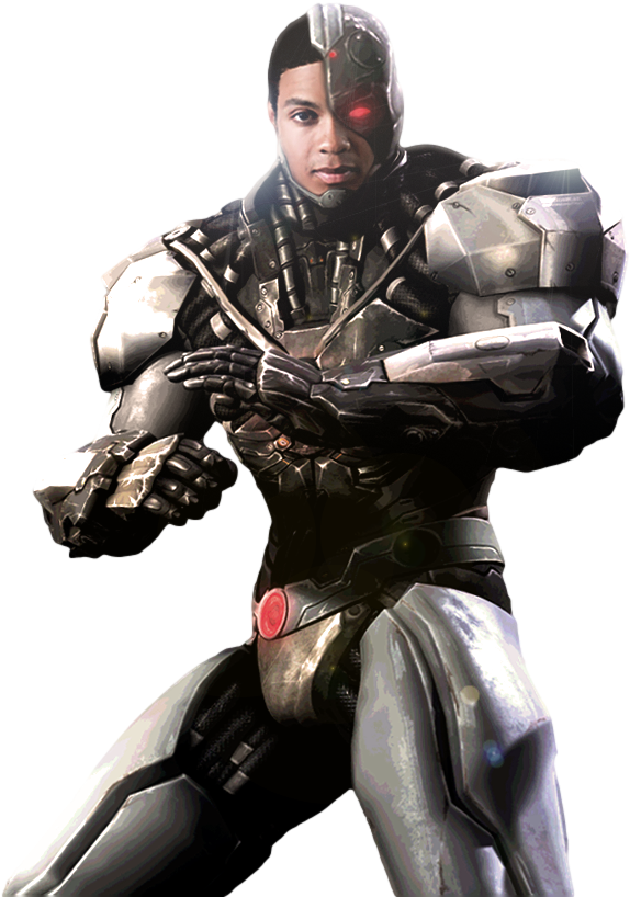 Cyborg Hero Pose PNG Image