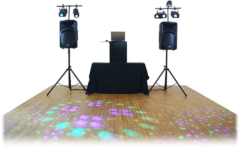 D J Setup Stagewith Lightsand Speakers PNG Image