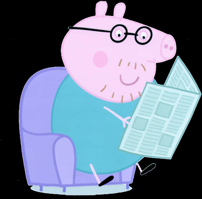 Daddy_ Pig_ Reading_ Newspaper_ Peppa_ Pig PNG Image