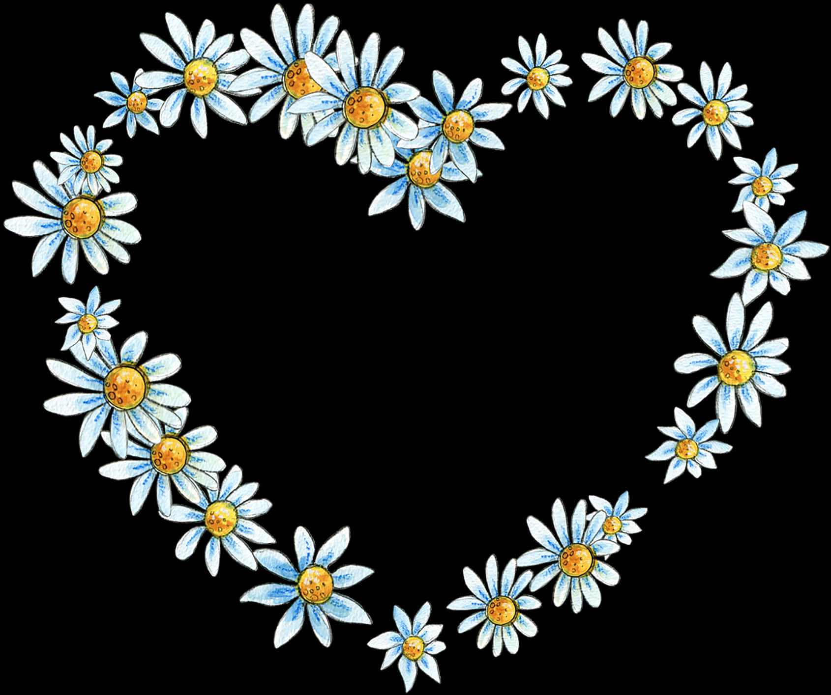 Daisy Heart Frameon Black Background PNG Image