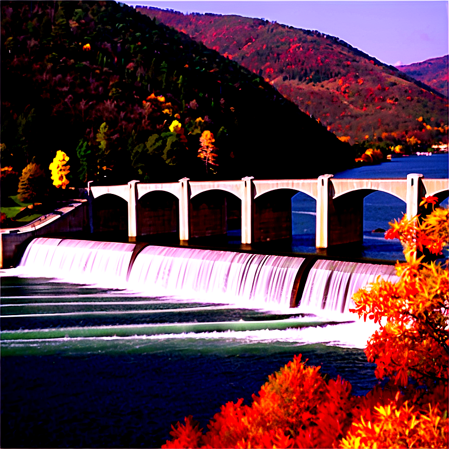 Dam Amidst Autumn Foliage Png 06292024 PNG Image