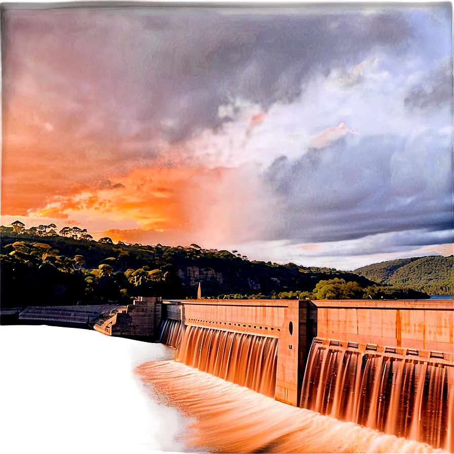 Dam At Golden Hour Sunset Png Cri80 PNG Image