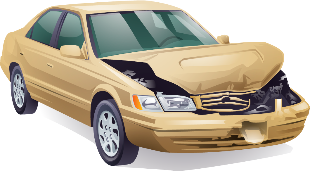 Damaged Golden Car Illustration PNG Image