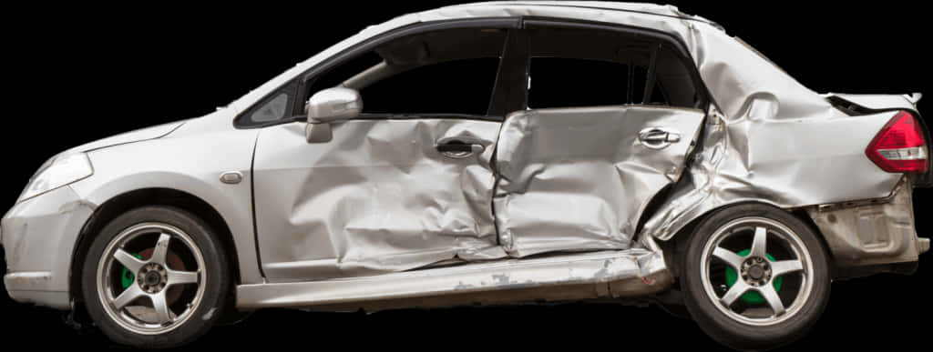 Damaged Silver Car Side View PNG Image