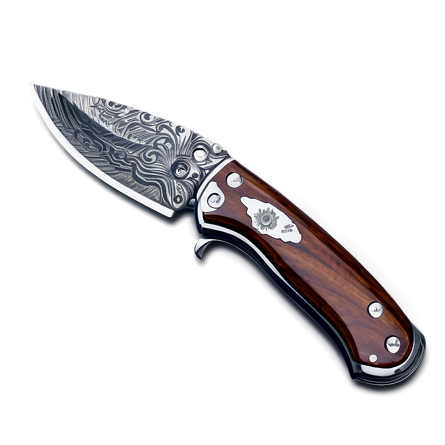 Damascus Steel Pocket Knife Png Xui54 PNG Image