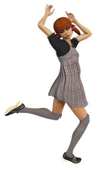 Dancing Girlin Plaid Dress PNG Image