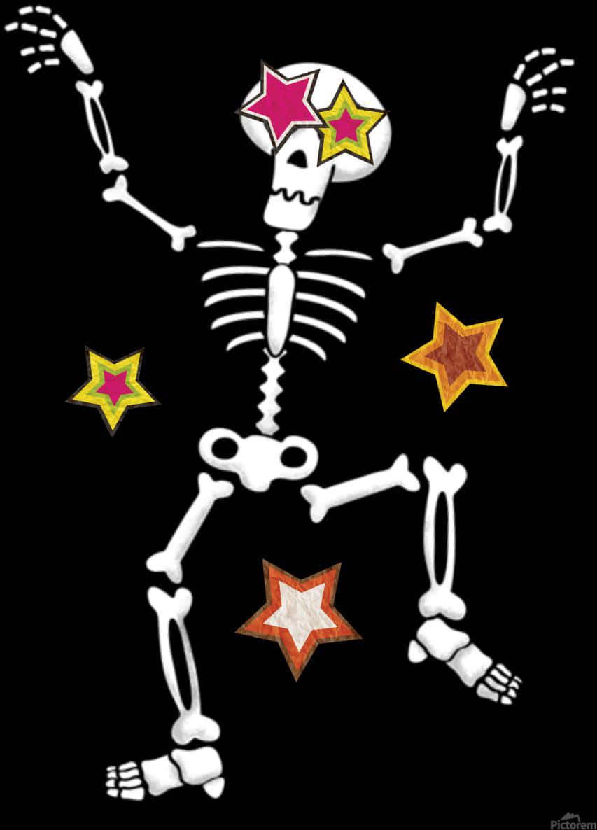 Dancing Skeletonwith Stars PNG Image