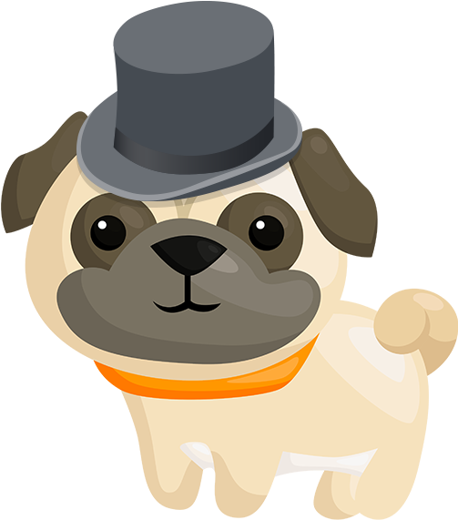 Dapper Pug Cartoon Graphic PNG Image