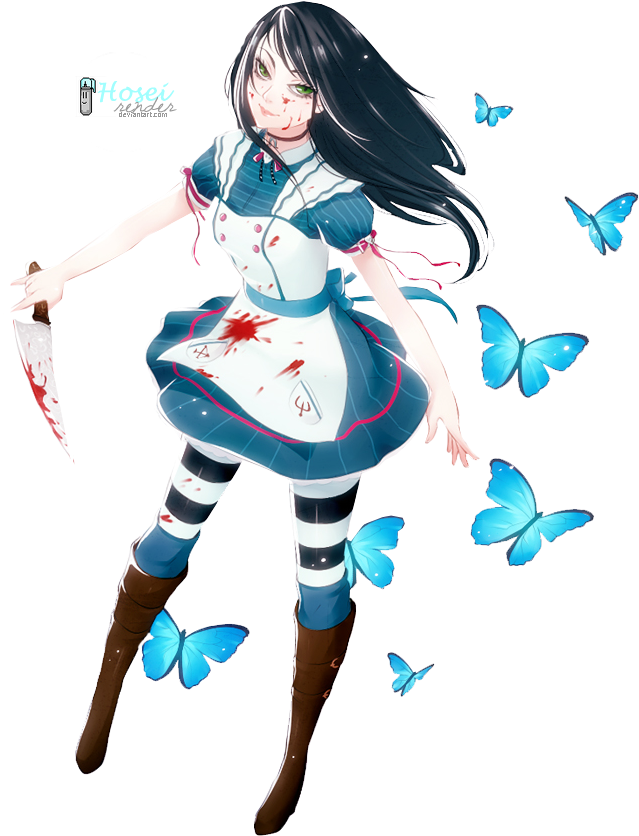 Dark Alicewith Butterfliesand Knife PNG Image