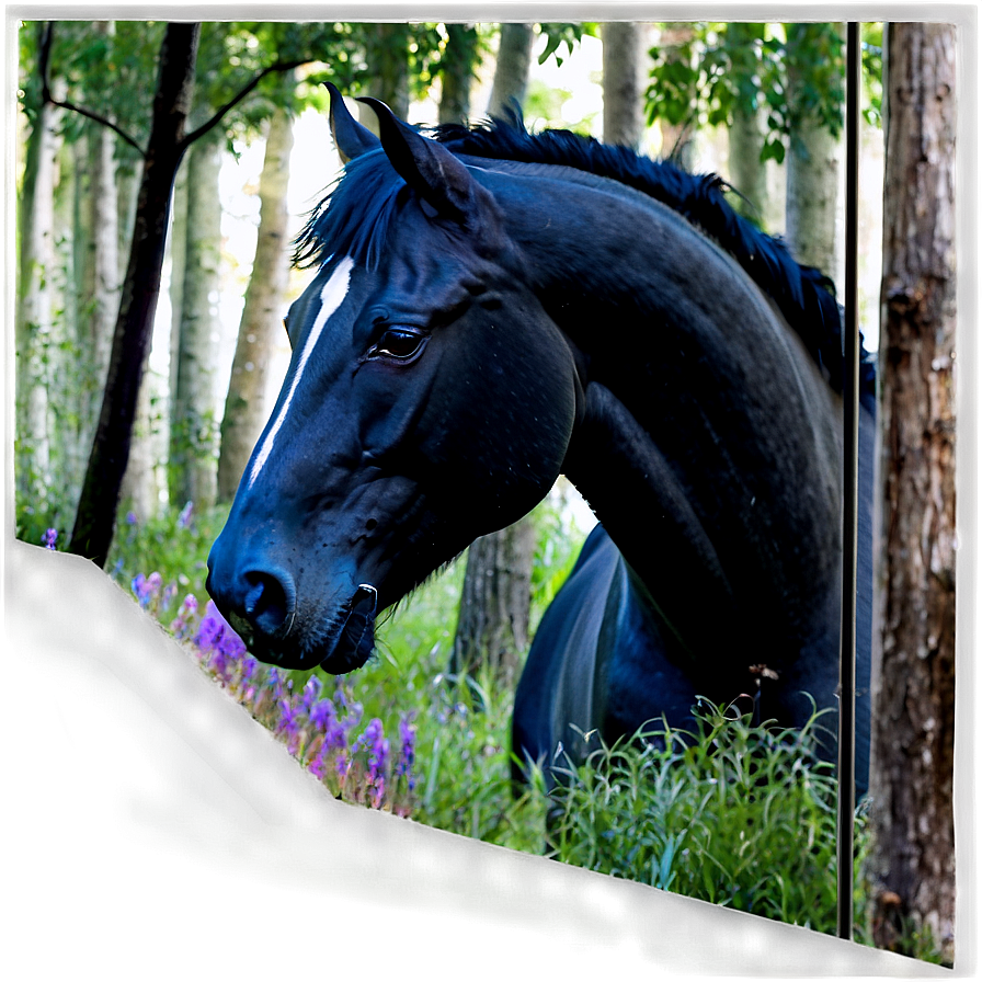 Dark Black Horse In Forest Png Eye84 PNG Image