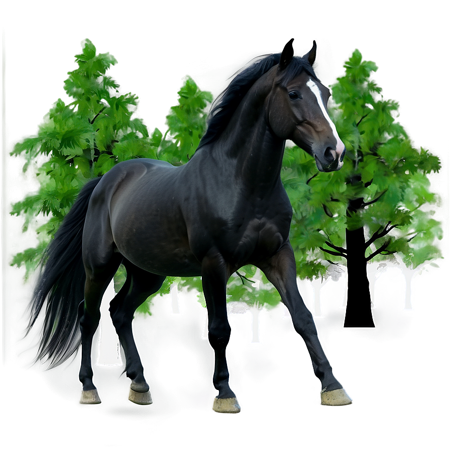 Dark Black Horse In Forest Png Xna40 PNG Image