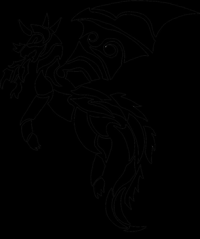 Dark Outline Mythical Creature Tattoo Design PNG Image