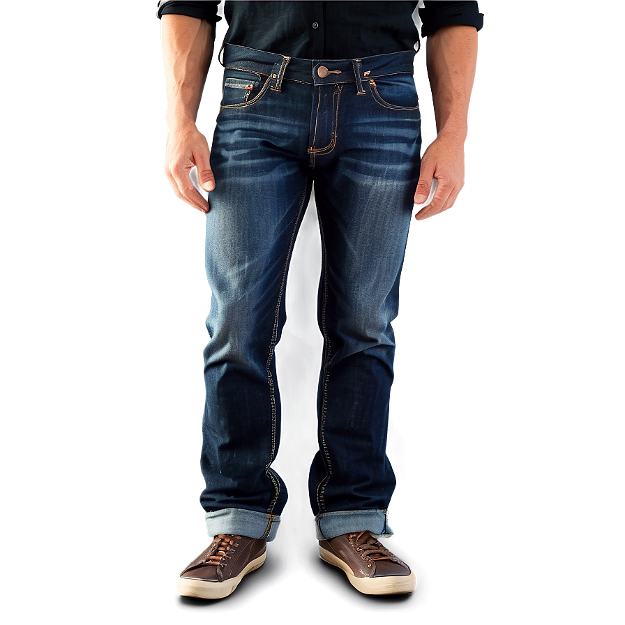 Dark Wash Folded Jeans Png Rum PNG Image