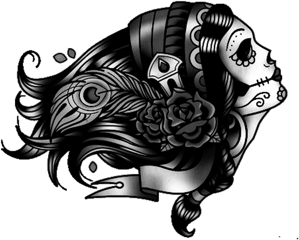 Dayofthe Dead Skull Tattoo Design PNG Image