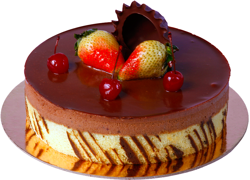 Decadent Chocolate Cakewith Strawberriesand Cherries PNG Image