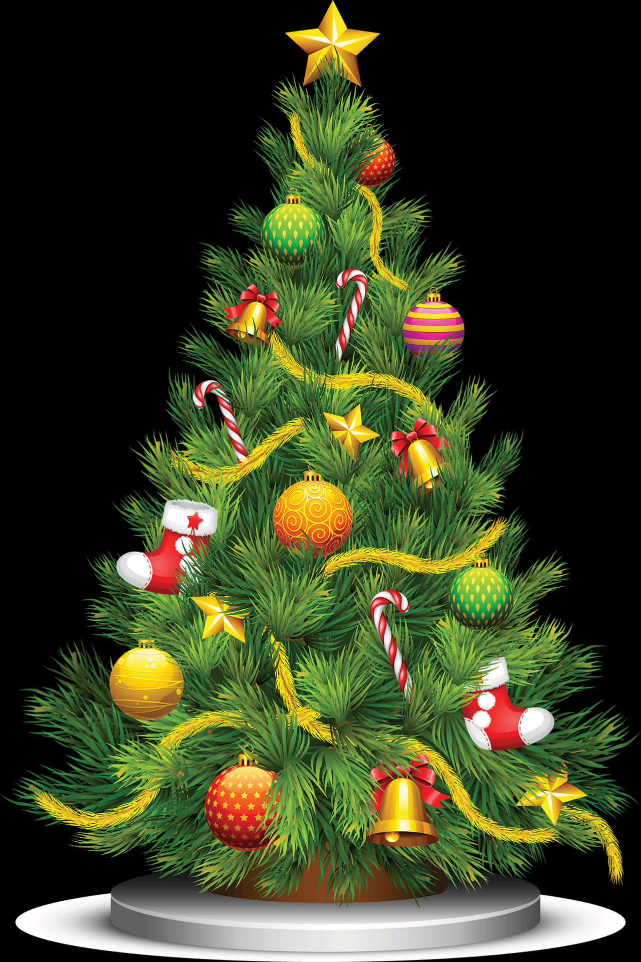 Decorated Christmas Tree Illustration.jpg PNG Image