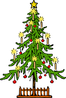 Decorated Christmas Treewith Starand Candles PNG Image