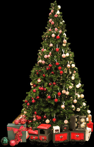 Decorated Christmas Treewith Train Set PNG Image