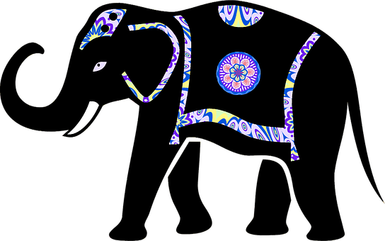 Decorative Elephant Silhouette Art PNG Image