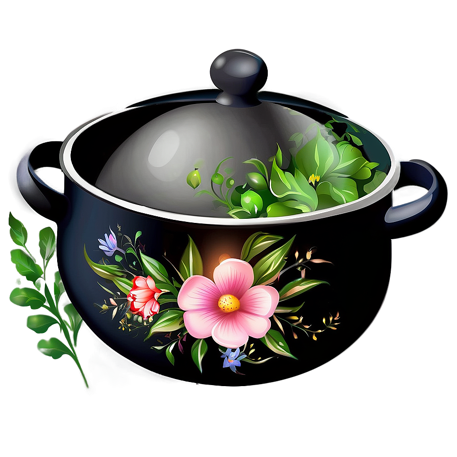 Decorative Floral Cooking Pot Png Jaa PNG Image