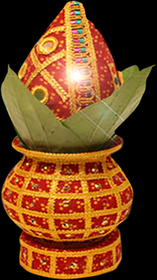 Decorative Kalashwith Coconutand Leaves PNG Image