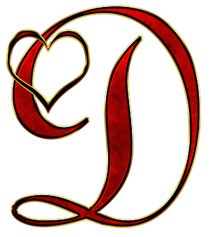 Decorative Letter Dwith Heart Design PNG Image