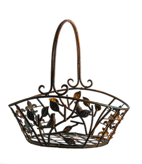 Decorative Metal Basketwith Bird Motif PNG Image