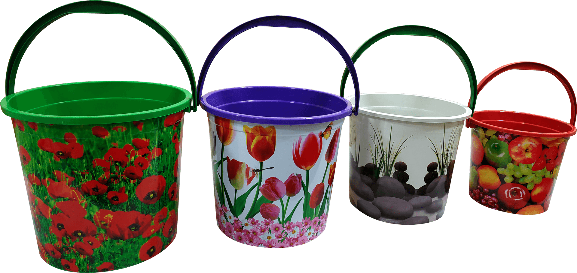 Decorative Plastic Buckets Collection PNG Image