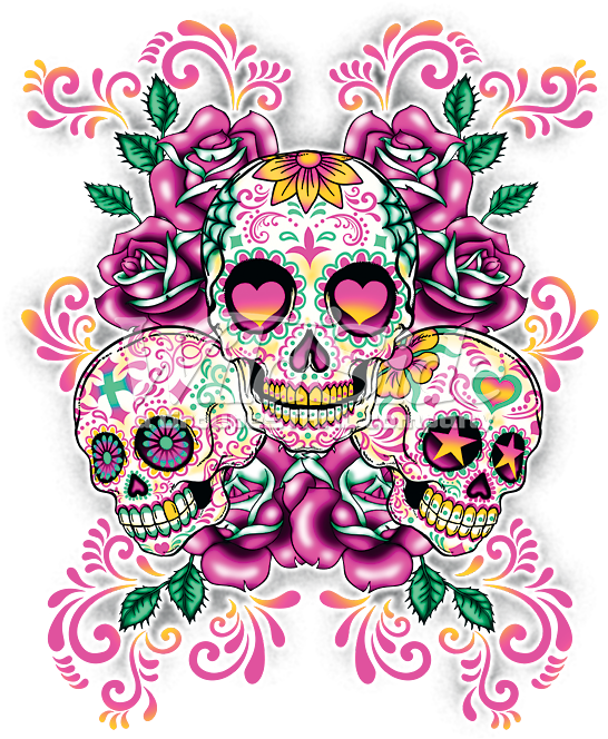 Decorative Sugar Skulls Floral Pattern PNG Image