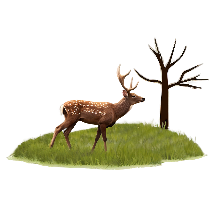 Deer In Meadow Landscape Png Nnl PNG Image