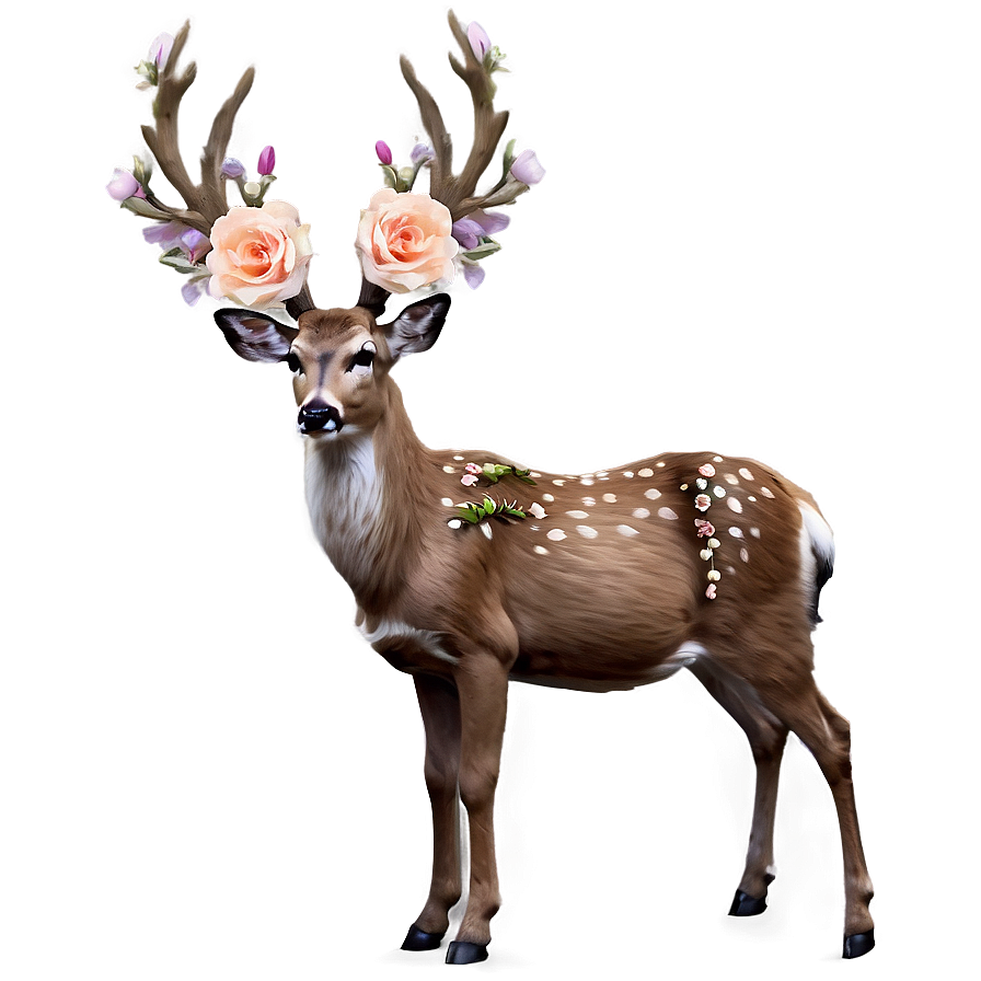 Deer With Flowers Crown Png 05062024 PNG Image