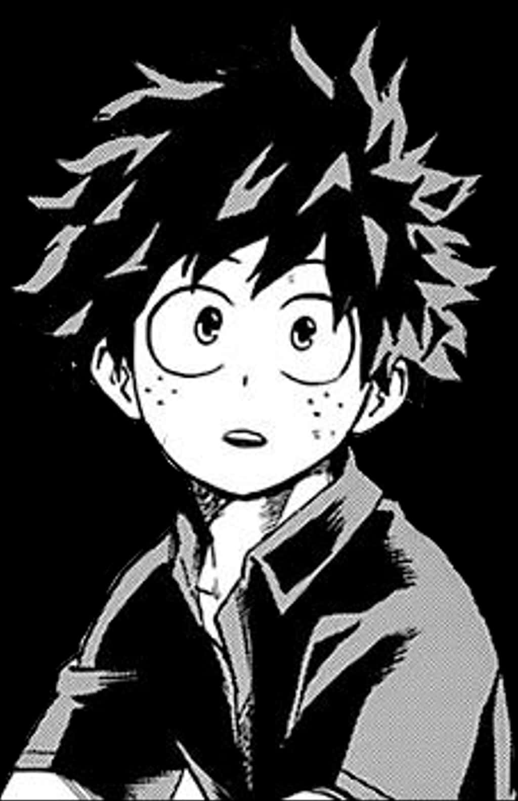 Deku Blackand White Manga Portrait PNG Image