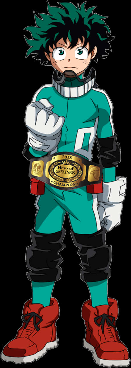 Deku Hero Costumewith Championship Belt PNG Image