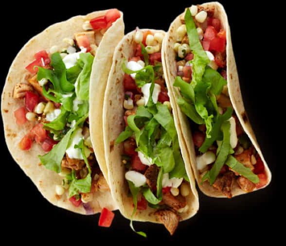 Delicious Chicken Tacos Top View PNG Image