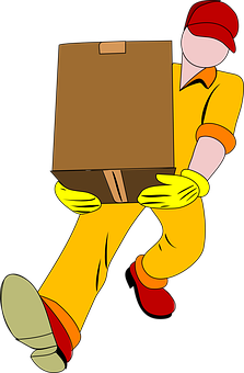 Delivery Man Carrying Box Cartoon PNG Image