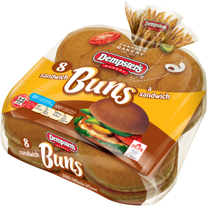 Dempsters Whole Wheat Sandwich Buns Packaging PNG Image