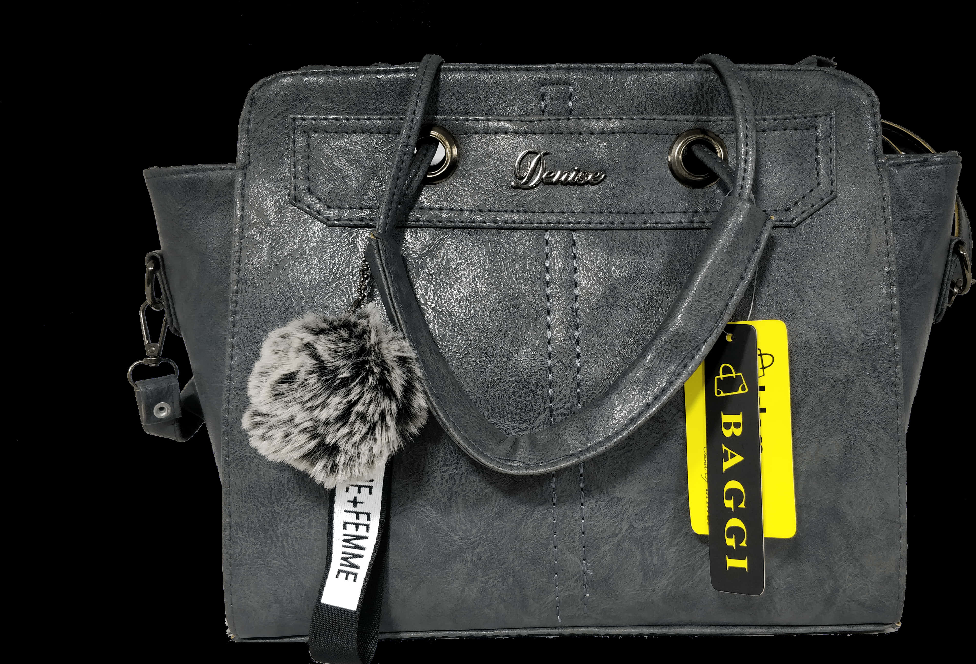 Designer Black Leather Handbagwith Accessories PNG Image