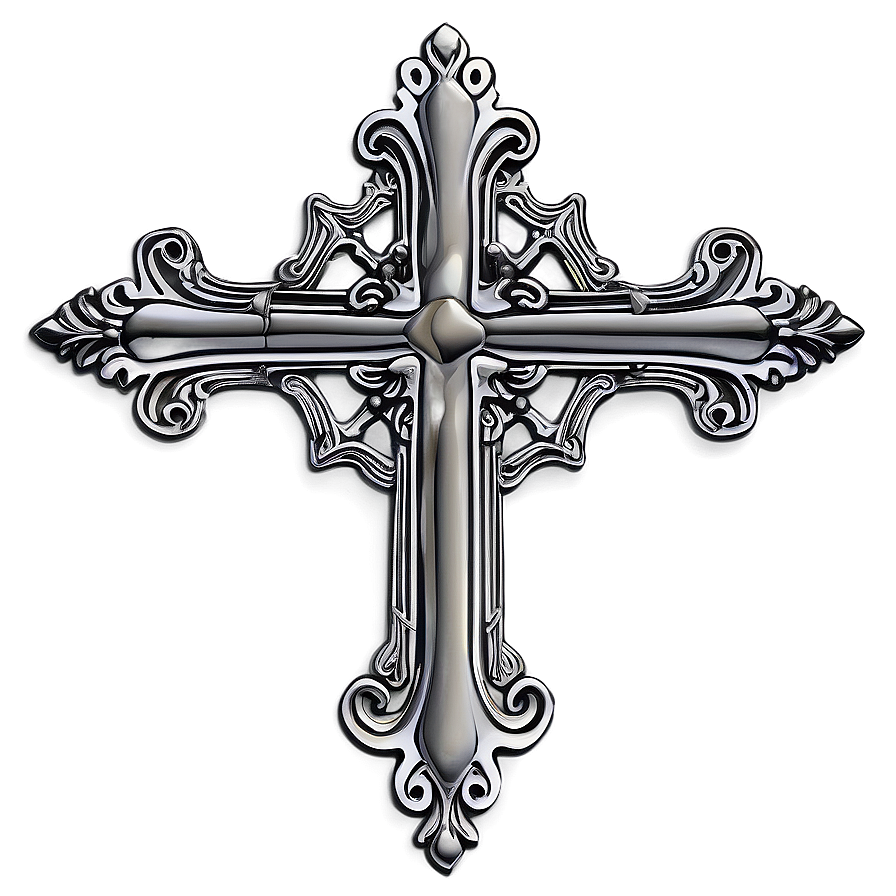 Detailed Chrome Heart Cross Motif Png 17 PNG Image