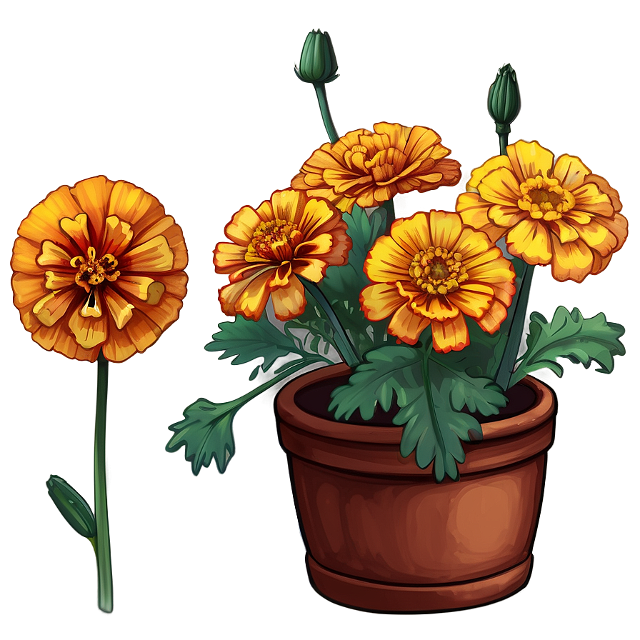 Detailed Marigolds Sketch Png Fty78 PNG Image