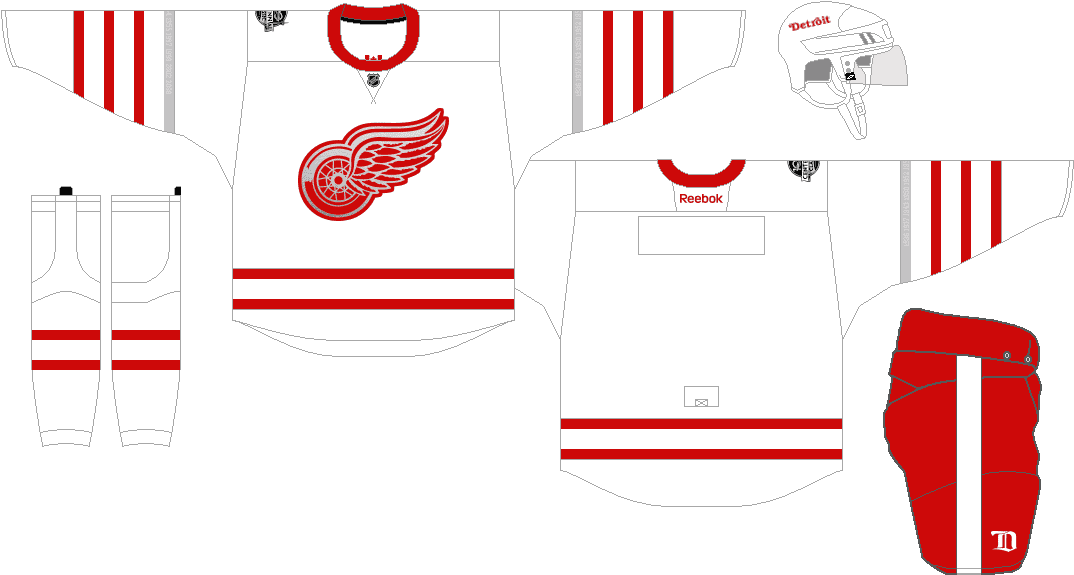 Detroit Red Wings Hockey Uniform Layout PNG Image